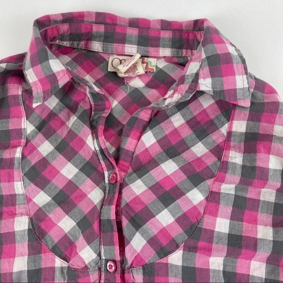 OP. Button Up Shirt Womens Medium Pink Plaid Roll Tab Sleeve Pleated - Picture 4 of 9